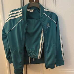 Adidas Kids Jacket and pants warm-up suit in Teal with White Stripes size 2T